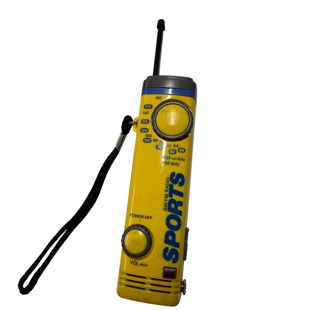 Vintage Sports Portable AM/FM Radio Handheld Yellow Walkman Style Wrist Strap